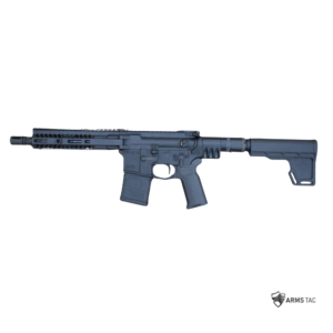 AR-15 style .223 rifle with adjustable side-folding stock, M-LOK handguard, Picatinny rail, detachable magazine, and flash hider.