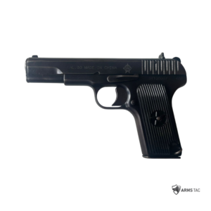 Left and right side profile views of a black Norinco Type 54 Cal. .30 Tokarev-style semi-automatic pistol with star emblem grips.